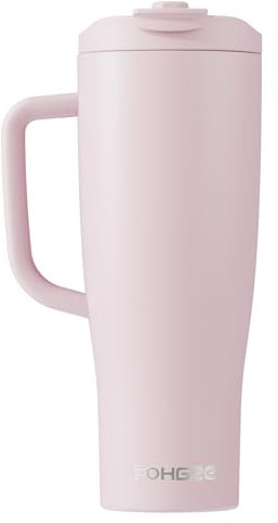FOHGEE 40oz Tumbler with Handle and Straw Lid, 100% Leak-proof Travel Coffee Mug, Stainless Steel Insulated Cup For Beverages, Keeps Cold for 24Hrs or Hot for 10Hrs(ChillWave Pink Dream)