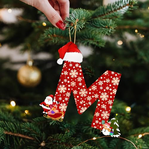 Christmas Letter Ornaments, 26 English Letters Christmas Tree Decorations, Red Xmas A to Z Ornament Letters Decorative Xmas Alphabet Letters Home Party Holiday Wedding Xmas Tree Hanging Decor (M)