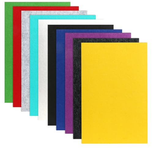Bastelfilz 5mm A4, 10 Farben 20*30cm dicker Filz Schwarz Grün Weiß Rot Grau Gelb Blau Lila Filzmatte Bunt Filzstoff zum Basteln Filzplatten 5mm für Kinder Erwachsene Patchwork Basteln zu Weihnachten