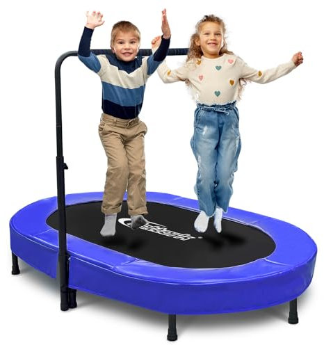Nattork Kinder Indoor Trampolin, 142,2 cm faltbares Mini-Trampolin mit 5 Stufen verstellbarem Griff & Sicherheitspolster, leises Doppeltrampolin für drinnen und draußen, maximale Belastung 100 kg