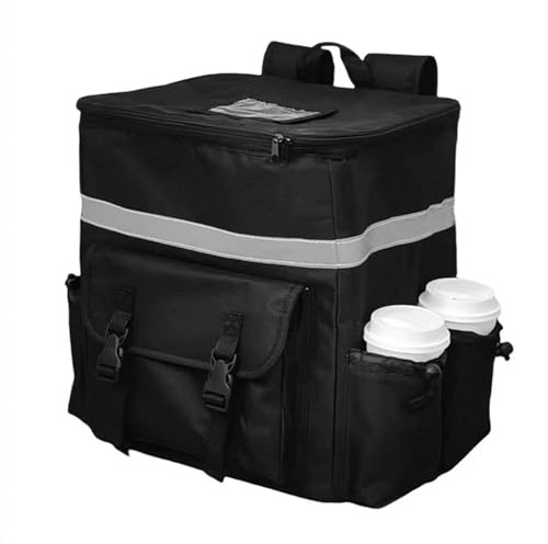 Gaxcent Food Delivery Rucksack, Pizza Rucksack Isolierte Tasche Mit Cup Halter Carrying Thermal Portable Rucksack Isolierte Hohe Thermo Pizzatasche Für Uber Eats Doordash,Schwarz