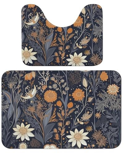 JTKBNVM Badezimmerteppich-Set, dekoriert mit Sternen, 2-teilig, Badematte, Badvorleger, WC-Vorleger, WC-Vorleger, WC-Vorleger, U-förmig, waschbar, niedliche Badematte, 40 x 60 cm