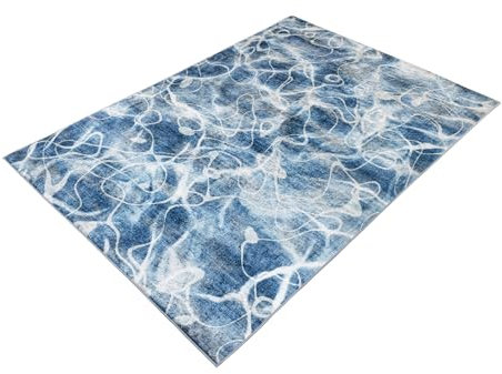 Riess Ambiente Maritimer Teppich Ocean - 230x160cm - blau weiß - Flachgewebe Indoor Pflegeleicht Bodenheizung geeignet Wellenmuster