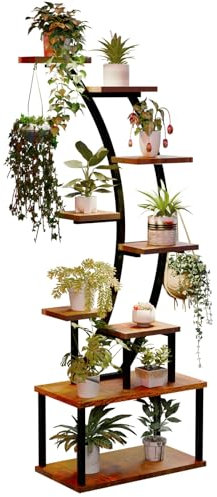 Keyzone Plant Stand Indoor with Grow Lights, 9 Tiered Plant Shelf Indoor for Plants Multiple, 160CM Tall Metal Flower Holder Stand, Large Curved Shape Plant Rack Display Shelves for Home, Patio