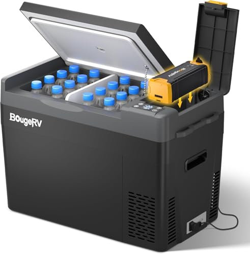 BougeRV CRPRO 29L 12/24V Car Fridge and 277Wh Battery for Camping Trip Picnic Outdoor Travel Campervan RV Boat Home