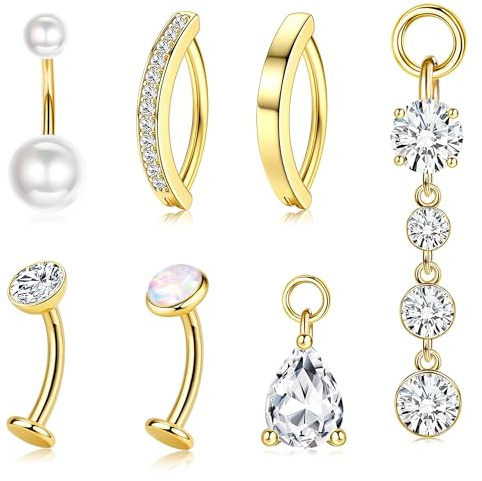 Bauchnabelpiercing Gold Chirurgenstahl - Hypoallergen Bauchnabelpiercing Schwangerschaft Ring Silber Piercing Bauchnabel Mit Anhänger Clicker Dangle Bauchnabel Belly Piercing Schmuck 14G 10mm/12mm