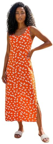 Roman Originals Women Floral Print Jersey Maxi Dress - Ladies Spring Daywear Summer Holiday Square Neckline Side Split Comfy Dresses