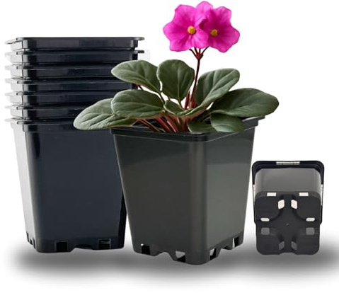 Cultonix Viereckiger Blumentopf 0,5L – 5er Set | Pflanztopf eckig Kunststoff, Anzuchttöpfe für Balkon & Terrasse, Blumentöpfe Indoor Outdoor, Einsatz für Pflanzkübel groß außen