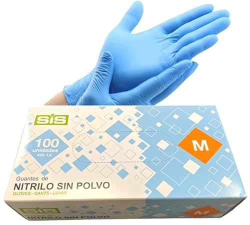 100 Guantes Nitrilo sin Polvo - Envio 24h- Desechables resistentes sin polvo dispositivo médico hipoalergénicos sin látex | Médicos chef, esteticistas, tatuadores, uso alimentario (100, M)