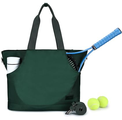 Kasgo Tote Bag for Women, 21L Large Padel Tennis Pickleball Bag Anti-Theft Crossbody Shoulder Handbag with Water Bottle Holder & Detachable Strap for Gym Sport Travel Work