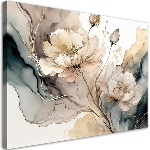 Feeby Leinwand Bilder - Aquarell Blumen Abstraktion - Canvas 100x70 cm - Deko Wohnzimmer - Wandbilder Schlafzimmer - Deko Aesthetic - Wand Deko - Leinwand Groß - Deko Zimmer - Leinwandbilder XXL