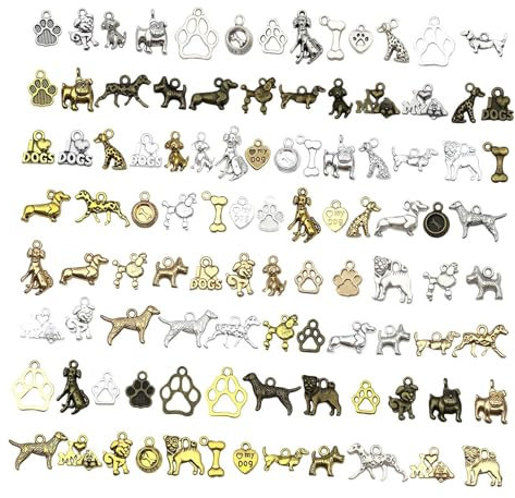 UxicRuya 100 Retro Hundeanhänger Aus Zinklegierung Zur Herstellung von Schmuck, Armbändern, Reißverschlussanhängern Und Armreifen