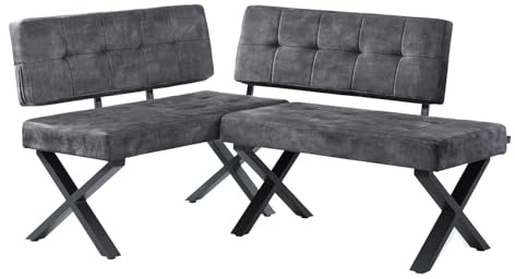 B&D home® Eckbank EKA L-Kombi 100x156 cm – modulare Esszimmerbank mit Lehne, beidseitig montierbar (Links/rechts), Kufen-Metallgestell, pflegeleichter Bezug in Anthrazit