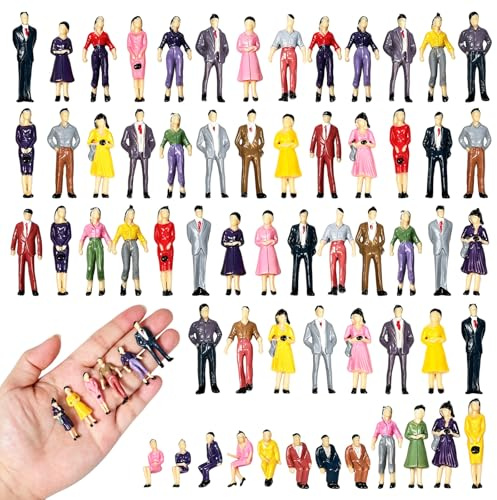 HILKKET 60 Stück Mini Figuren, 1:50 H0 Miniatur Menschen, Verschiedene Posen Bemalte Miniaturfiguren, Kleine Figuren Menschen für Miniaturszenen, Puppenhaus, Museum & Modelleisenbahnen Spielfiguren