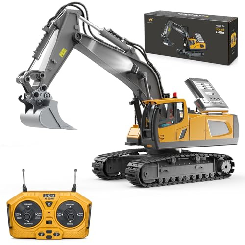 YESHIN Remote Control Excavator, 1:20 Metal RC Excavator, Toy Construction Vehicle with 2.4GHz Remote Control, 680° Rotation, Light & Sound, USB Charging, Birthday Gift for Children 6+