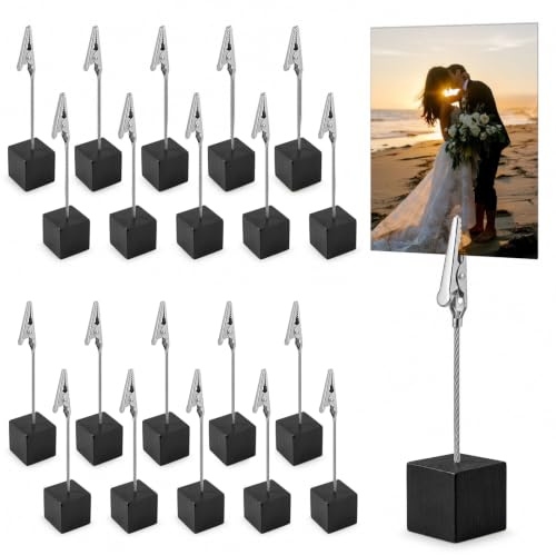 Ehanfus 20 Pièce Supports Photo avec Pinces, Porte Clips Message | Porte Photo sur Pied avec Base Pour Décoration Mariage, Fête, Bureau, Restaurant(Noir)