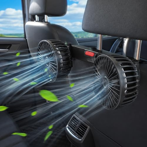 Ventilador coche doble con USB y batería, 360° rotativo, 3 velocidades, silencioso, ventilador 12V, ventilador coche, ventilatore da auto usb, alternativa aire acondicionado