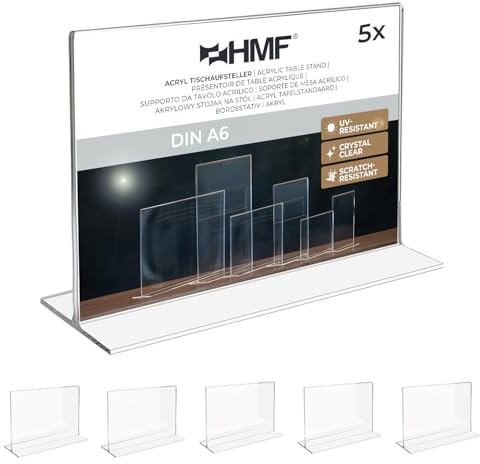 HMF 46923 Acryl Tischaufsteller gerade | 5 Stück | DIN A6 Querformat | Glasklar