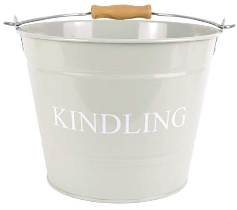 Manor Small Metal Fireside Kindling Bucket with Handle 23cm Diameter Olive Finish