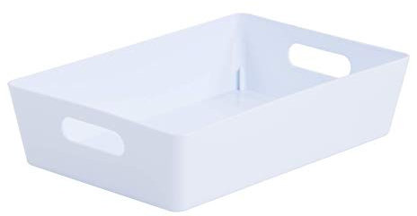 Muddy Hands Small Large Rectangle Plastic Storage Baskets Boxes (PACK OF 2) (Small Shallow, White)