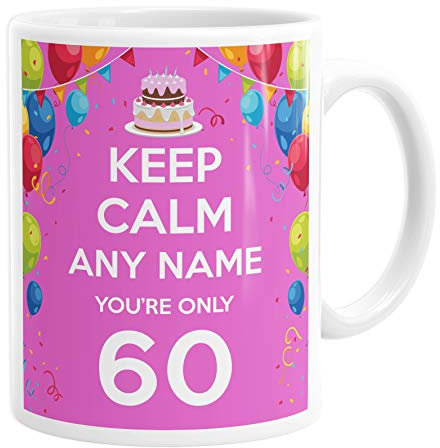 Daytripper Personalised 60th Birthday Mug, Custom Name, Birthday Gift for Her, Ladies, Keep Calm You're Only 60, Funny Gifts, Ceramic Cup