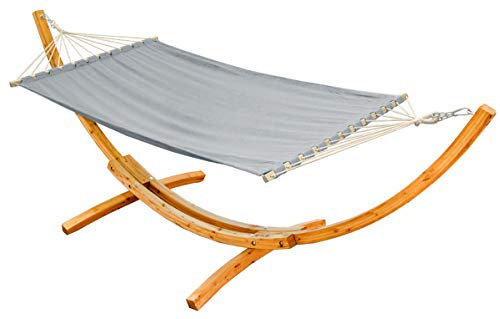 AMANKA XXL Hängematte mit Gestell - 325 cm Outdoor Holz - Grau Stabhängematte für 2 Ständer Zwei Personen