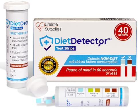 Diet Detector Keto Testing Kit - 40 Keto Strips Detect Non-Diet Soft Drinks | Results in 60 seconds, color change detection scale, portable container, simple dip test, no equipment or mixing required