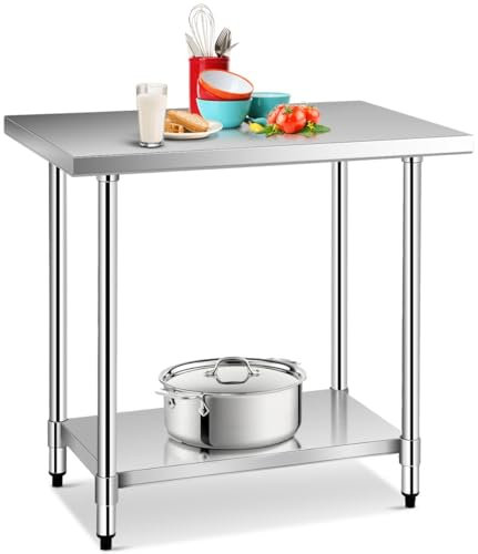 COSTWAY Table de Travail Cuisine en Acier Inoxydable 61 x 92 cm, Plan de Travail Cuisine avec 2 Étagère, Charge 250 kg, Extérieur/Intérieur pour Restaurant, Jardin, Hôtel