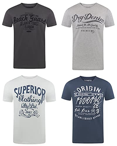 riverso Herren T-Shirt Rundhals RIVLeon 4er Pack O-Neck Kurzarm Print Tee Shirt 100% Baumwolle Regular Fit Grün Blau Weiß Grau Rot Orange 3XL, Größe:3XL, Farbe:Farbmix 14