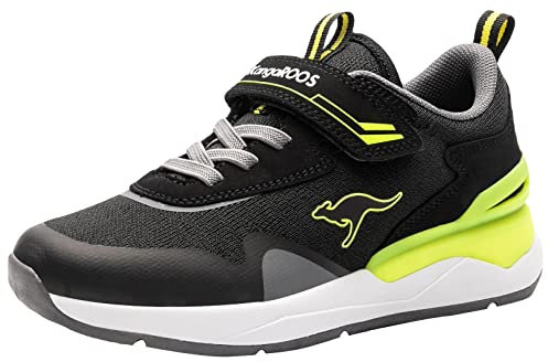 KangaROOS Unisex-Kinder KD-Gym EV Sneaker, Jet Black/Neon Yellow 5062, 34 EU