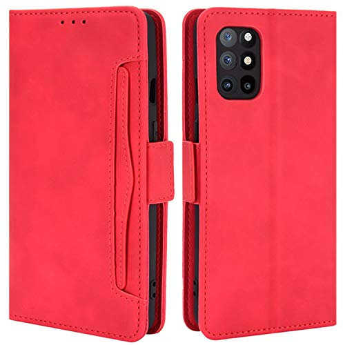 HualuBro Handyhülle für OnePlus 8T Hülle Leder, Flip Case Cover Stoßfest Klapphülle Handytasche Schutzhülle für OnePlus 8T Tasche (Rot)