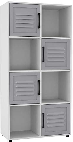 URBNLIVING Weißes Würfel-Bücherregal mit Metalltüren, Aufbewahrungseinheit, Regal, Schrank-Organizer (graue Tür, 2 x 4 Würfel (8 Würfel))