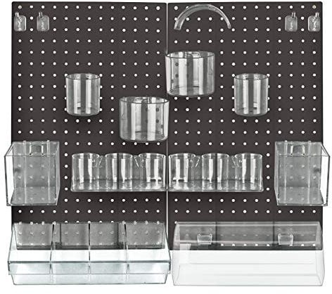 Azar Displays 900944-BLK The Ultimate DIY Multi-Purpose 24-Piece Pegboard Wall Organizer Kit with Two Panels and Accessory Assortment: Hooks, Divider Bin, Headband Holder, Cylinder, and Cups, black