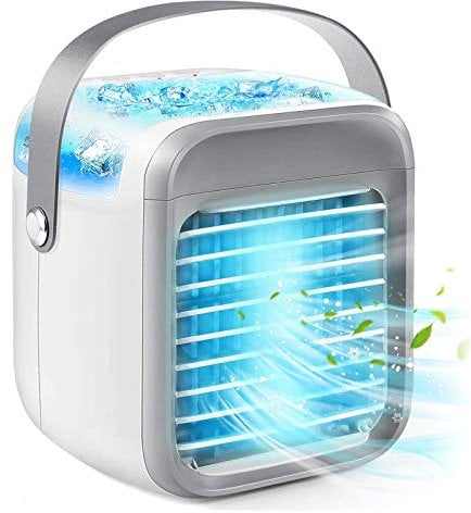 Portable Air Cooler, Personal Mini Air Conditioner, 3 in 1 Mini Evaporative Conditioner with Handle / 7 LED Light/Humidifier/Purifier/ 3 Speeds Desktop Cooling Fan for Home, Office and Bedroom