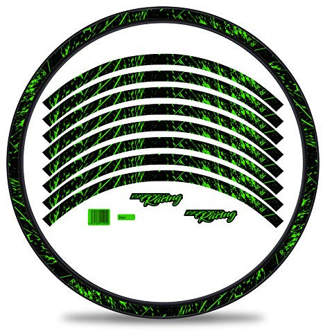 Finest Folia 16-teiliges Set Felgenrandaufkleber Sticker für Fahrrad Felgen im Racing Design Komplett Set für 27 29 für Rennrad Mountainbike MTB Laufrad RX025 (Neon Grün, Matt)
