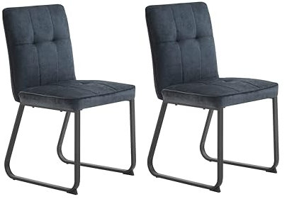 byLIVING Esszimmerstuhl 2er Set Talea/Webstoff in dunkelgrau/Gestell Metall in schwarz pulverbeschichtet/Esszimmerstuhl/Wohnzimmerstuhl/bis 120 kg/B 46, H 86, T 55 cm