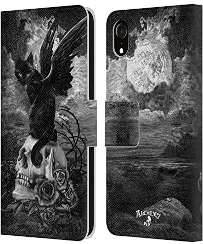 Head Case Designs Officially Licensed Alchemy Gothic Nine Lives Of Poe Skull Cats Leather Wallet Case Compatible With Apple iPhone XR