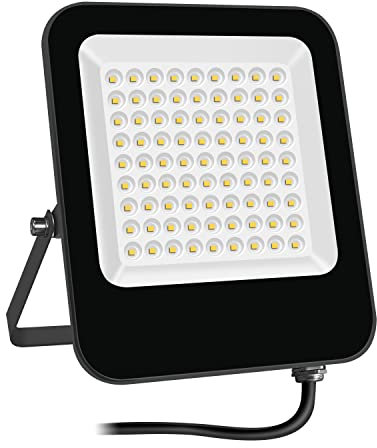 Tayire Projecteur LED 50W 5000LM Super Lumineux Extérieur, 3000K Blanc Chaud Éclairage de Sécurité pour Stades, Usines, Parking, Garage, Jardin