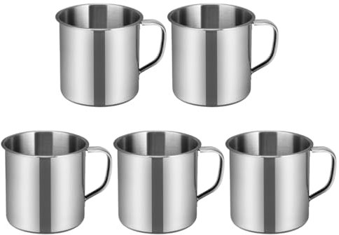 NUOBESTY Stainless Steel Double Walled Mugs Coffee Cups 5Pcs Stainless Steel Metal Handle Metal Shot Glasses Tea Mug Cup Coffee Cup with Stainless Steel Double Walled Mugs Insulated Cup
