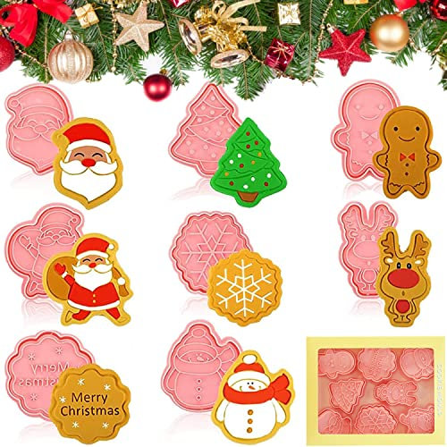 Yueser Weihnachten Ausstechformen,3D Ausstechformen,Weihnachtskeks Ausstecher,Keksausstecher,Plätzchen Ausstecher,Keksformen,Cookies Cutter,Ausstecher Stempel,Fondant Keksform,Plätzchenformen 8 Stück