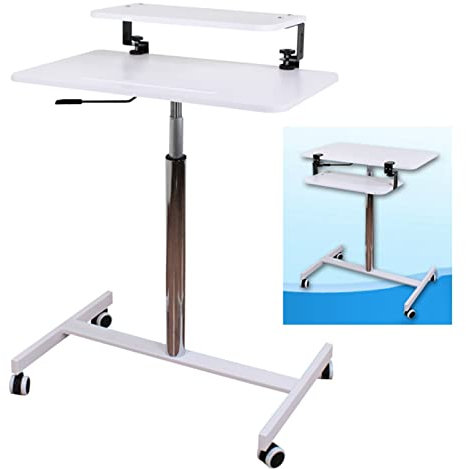 ZIMGOD Standing Desk with Keyboard Tray, Keyboard/Mouse/Laptop Metal Stand, Rolling Racing Keyboard Shelf - Easily Adjustable, Fitting Included (Color : White)