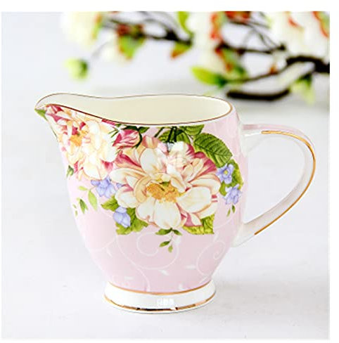 TOMYEUS Gravy boat European Style Coffee Set Bone China Milk Pitcher Household Ceramic Milk Coffee Tea Jug Service Cup Salad dressing gravy boat (Color : Pink 300ml)