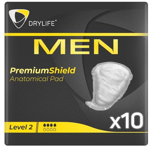 Drylife Men Level 2 Premium Shield Inkontinenzeinlagen für Blasenschwäche | Ultra-Schutz, diskretes männliches Design & aktive Geruchskontrolle für Männer (1 x 10 Stück)