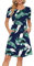 AUSELILY Damen Kurzarm Kleid Königsblau Grün Plissee Loose Swing Freizeitkleid mit Taschen Dunkelgrün L