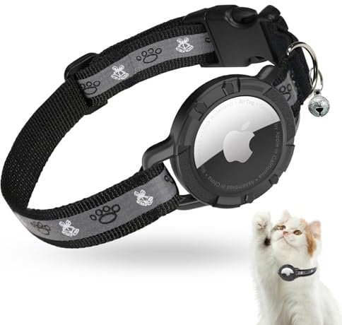 AirTag Katzenhalsband, Reflektierend Air Tag Halsband Katze, GPS Katzenhalsband mit Verstellbares und Glocke, Integriertes Apple Air Tag Katzen Halsband, Geeignet Für Katzen Welpen[Schwarz][XS]
