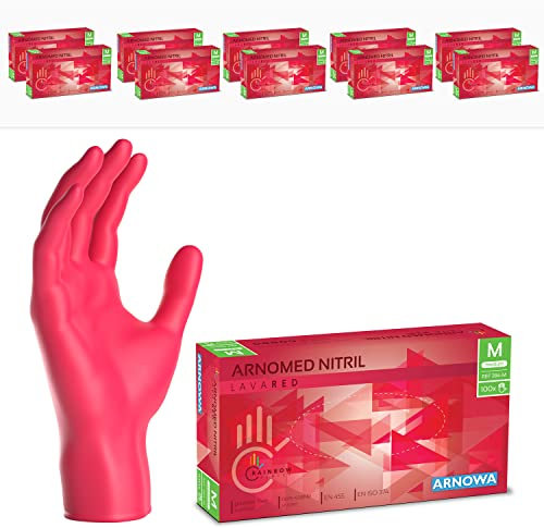 1000 Stück ARNOMED Einweghandschuhe Rot, Einmalhandschuhe M, Nitril Handschuhe Einweg, Nitrilhandschuhe puderfrei, Gummihandschuhe Einweg, Schutzhandschuhe, Handschuhe Nitril in XS, S, M, L, XL