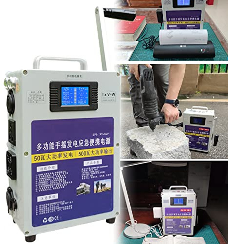 XDLYWUZIQ Tragbar Handkurbel Generator 500w Notstrom-USB-Ausgang, 200Wh 220V Manuelle Kurbel-Generator für Camping, Notfall, Outdoor, Wohnmobil, Netzunabhängig