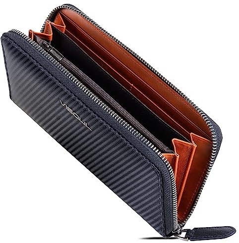 VISOUL Premium Brieftasche Echtleder Italienisches Leder mit RFID Schutz, XL Geldbörse für Herren Damen L02 Carbon A10