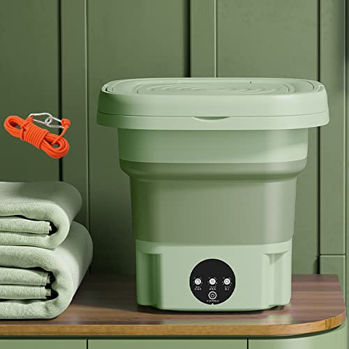 Lavatrici Portatili, Mini Lavatrice E Asciugatrice da 8 Litri, Lavatrice Pieghevole per Biancheria Intima Ad Ultrasuoni con Cestello di Scarico, Mini Centrifuga Portatile (Color : Green)
