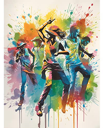 Artery8 Rainbow Rhythm Dance Festival of Colour Dancers Dancing to Music Modern Splat Watercolour Painting Art Print Canvas Premium Wall Decor Poster Mural